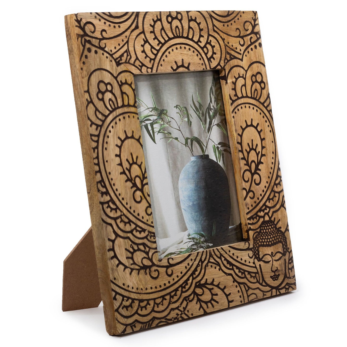 Nagy mangófa képkeret – 13 × 18 cm-es képhez, 28 × 23 × 2 cm – Buddha – fekete