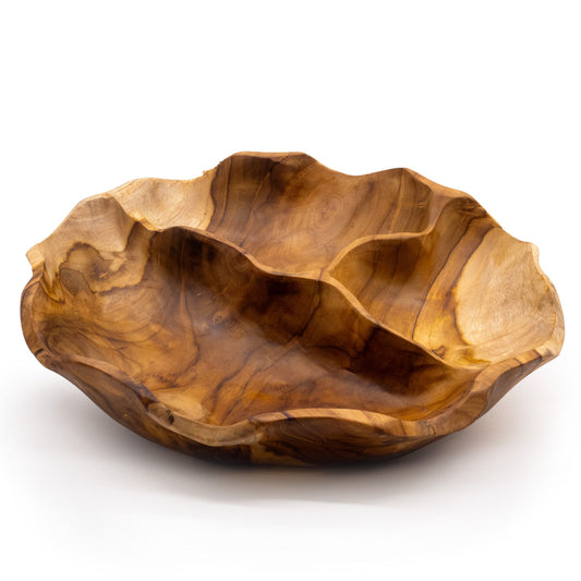 Sima Kerek Három Részleges Teakfa Tál – 30 × 5,5 cm