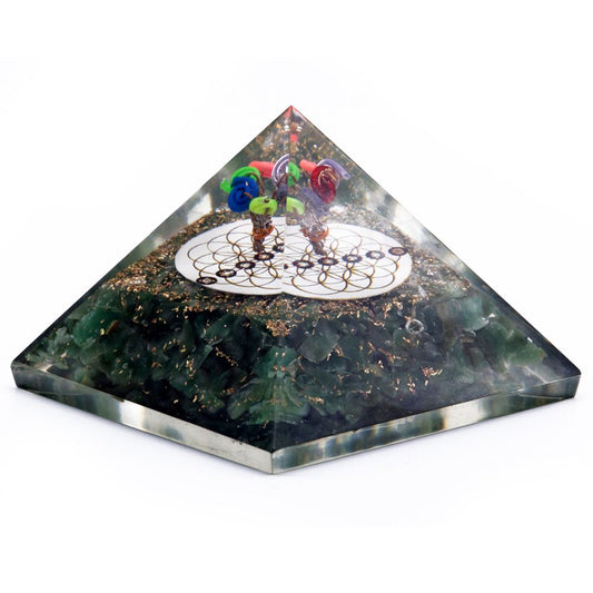 Orgonit piramis – zöld aventurin – élet virága – 70 mm