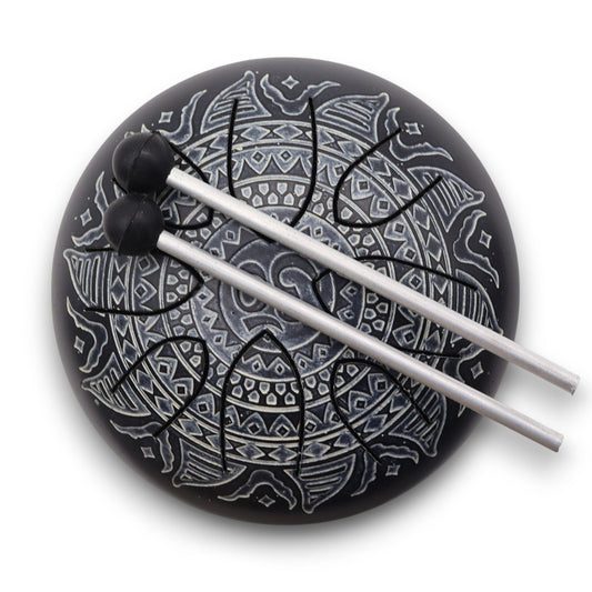 Acélnyelv dob – vésett OM mandala - 16 cm