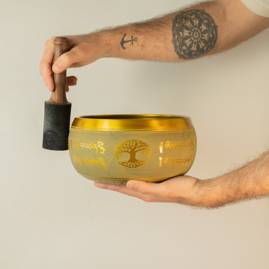 Nagy alumínium hangtál – Buddha életfa – Réz színű (19 cm)