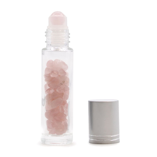 Roll-on üvegcse 5 ml – rózsakvarc, ezüst színű kupak