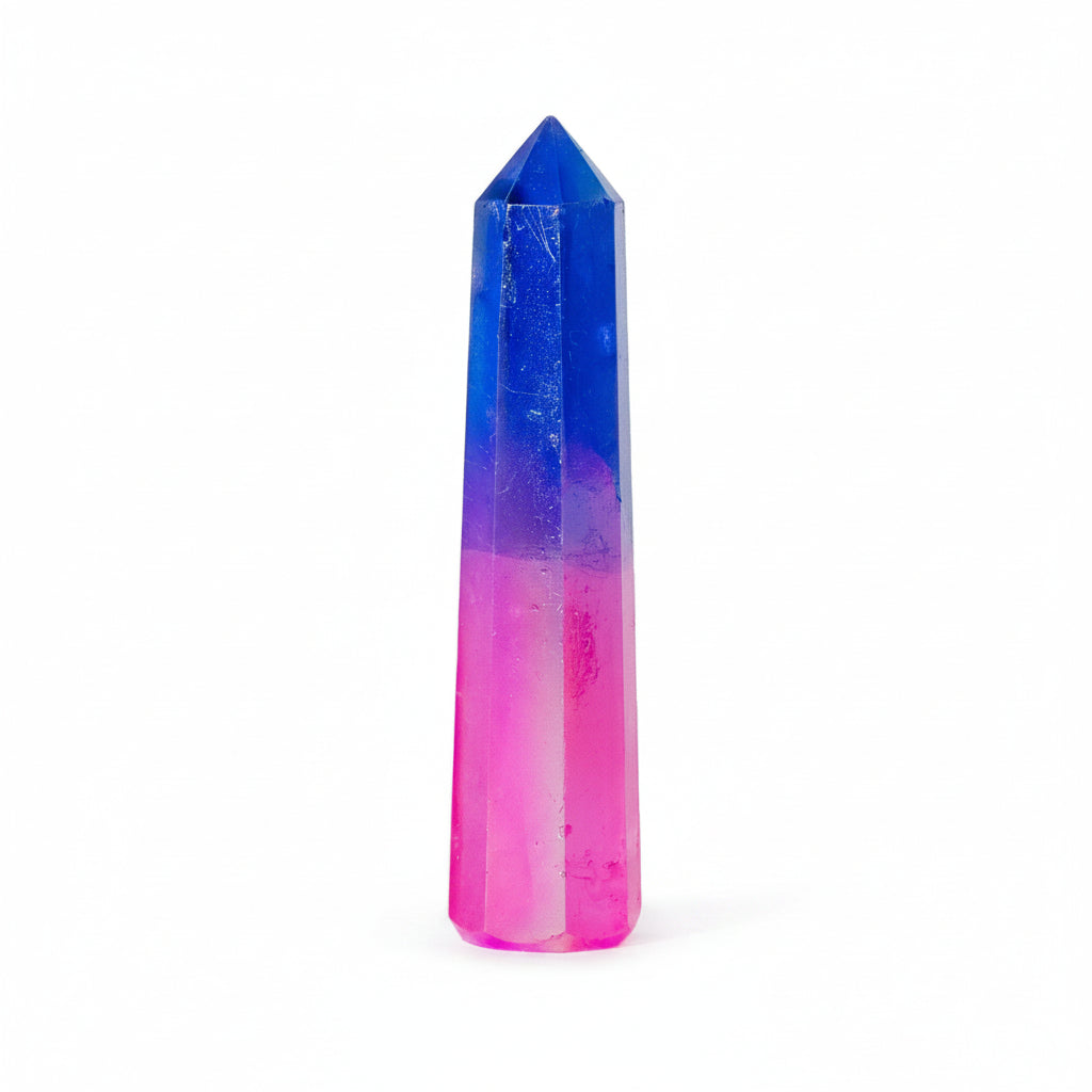 Hatszögletű ásvány obeliszk kb. 9 cm – Aurora kristály kvarc – rózsaszín és kék