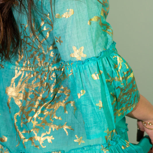 Nomad Sari – On the Med kollekció – ruha – türkiz-arany korallminta (L/XL)
