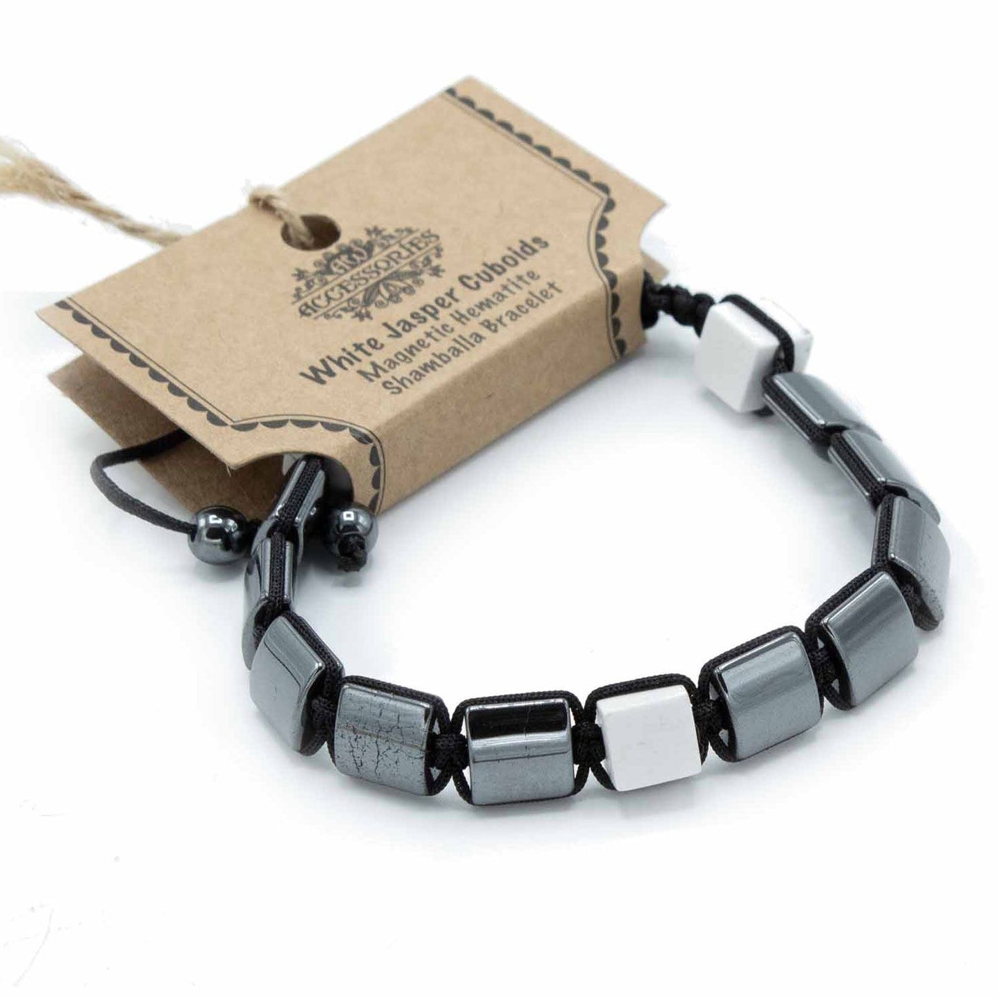 Mágneses Hematit Shamballa karkötő – fehér jáspis