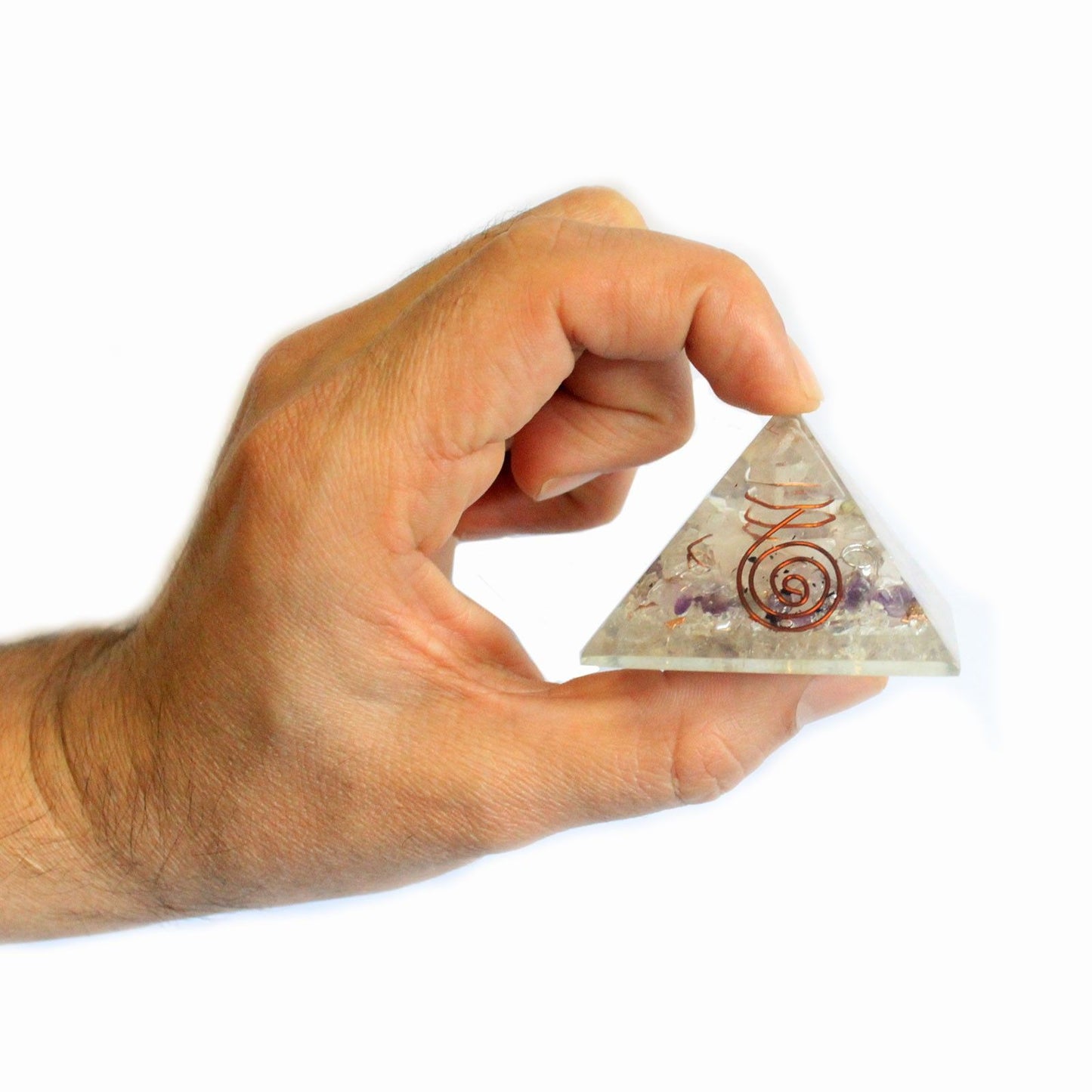 Közepes orgonit piramis, 55 mm-es féldrágakőforgáccsal és rézzel