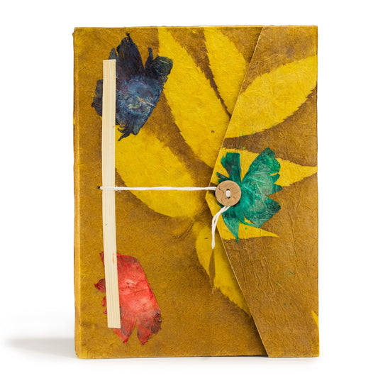 Lokta merész virágmintás jegyzetfüzet – nagy (21 × 15 cm) – 45 lap – könyvjelzővel – olíva