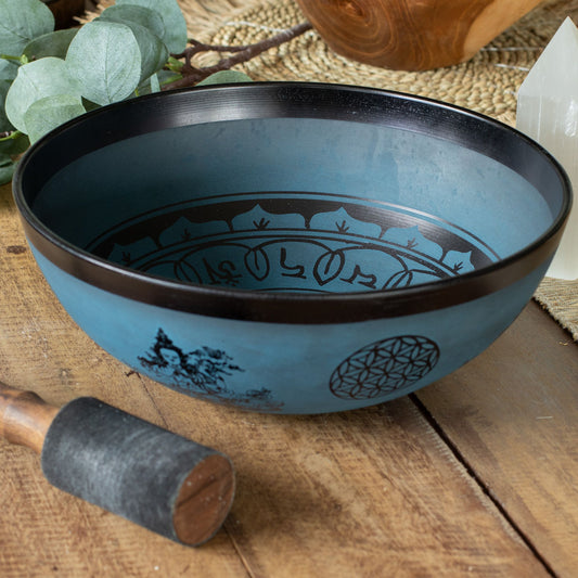 Nagy alumínium hangtál – Kettős Dorje dizájn – Kék (27 cm)