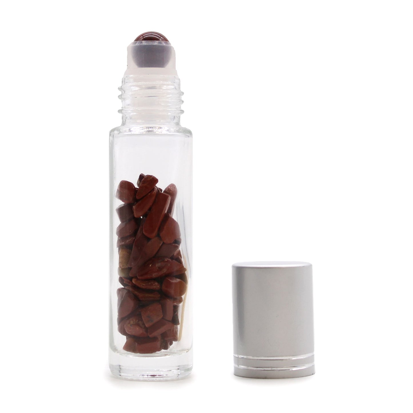 Roll-on üvegcse 5 ml – Vörös jáspis, ezüst színű kupak
