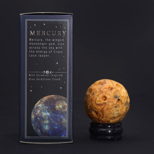 Merkúr - csipke jáspis - kék aventurin állványon – 40 mm (30 × 15 mm állvány)