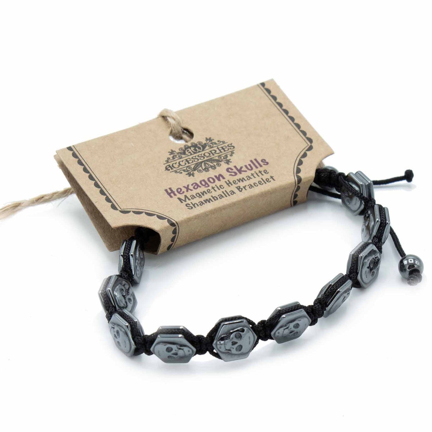 Mágneses Hematit Shamballa karkötő – hexagon koponya