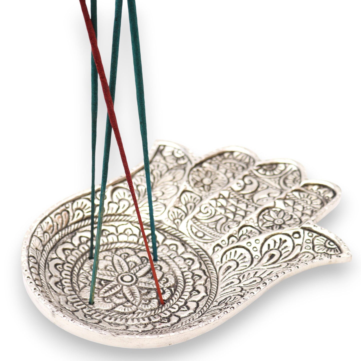 Nagy polírozott alumínium Hamsa füstölőtartó 18 × 13 cm