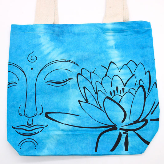 Színes Festett Pamut táska (6 oz) – 38 × 42 × 12 cm – Lótusz Buddha – Kék