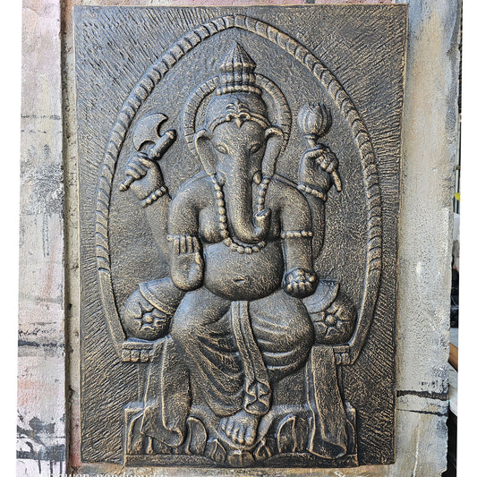 Antik aranyozott dombormű - Ganpati – 0,7 × 1 m