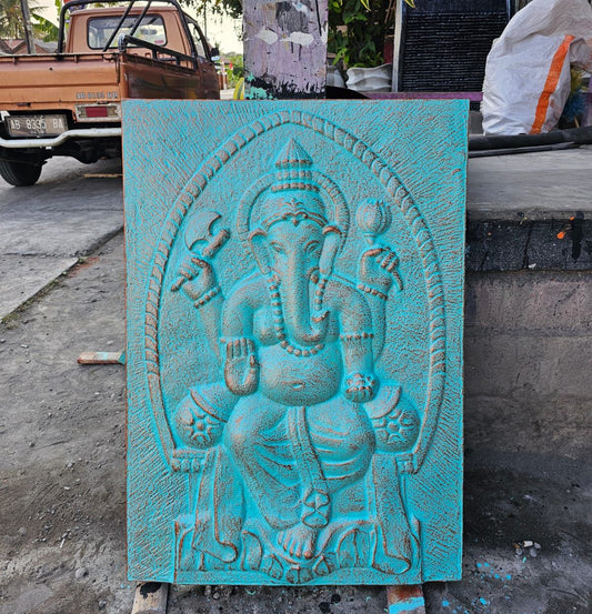 Nagy Türkiz Ganpati Dombormű – 0,7 × 1 m