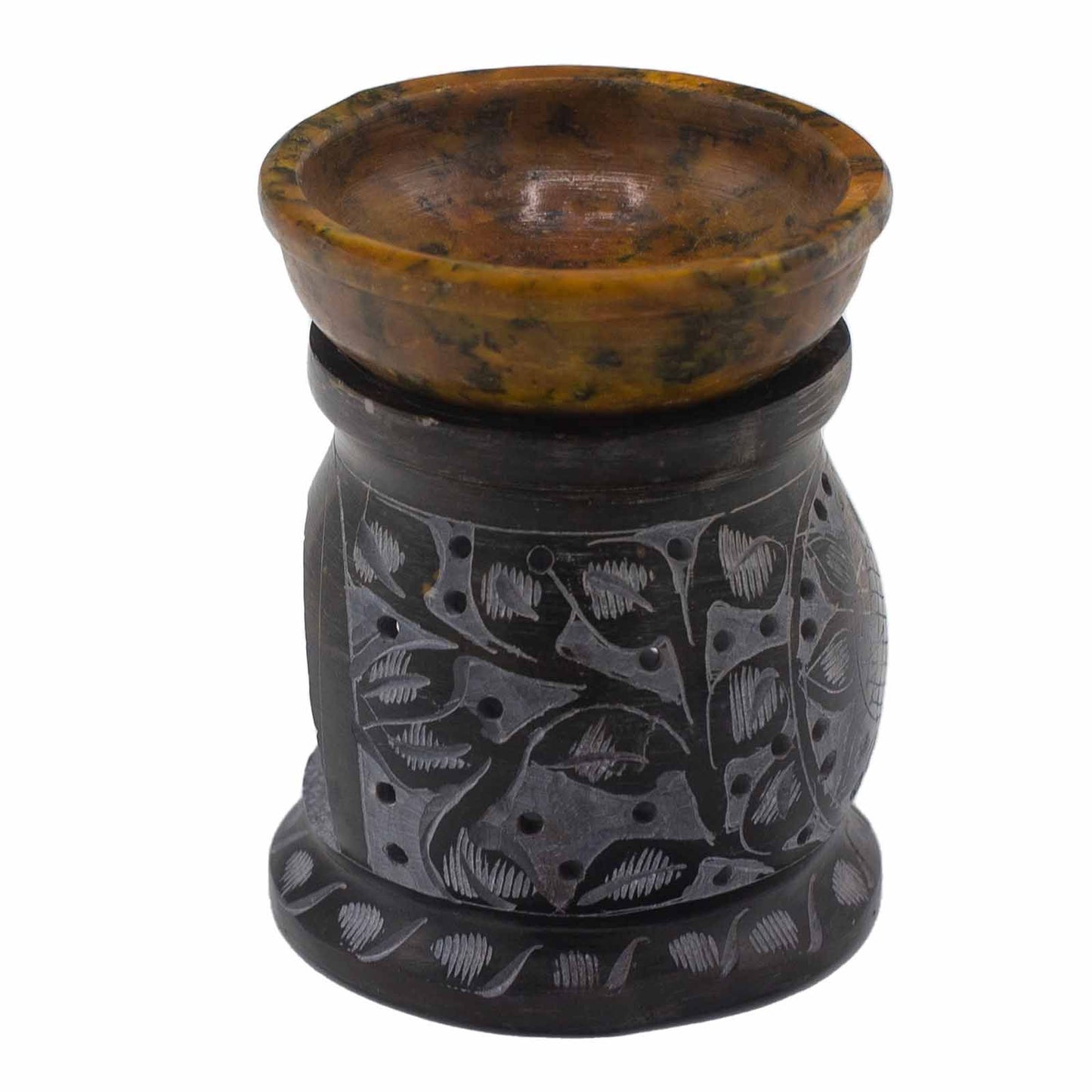 Szappankő aromalámpa 10 cm – mandala virág – fekete-sárga
