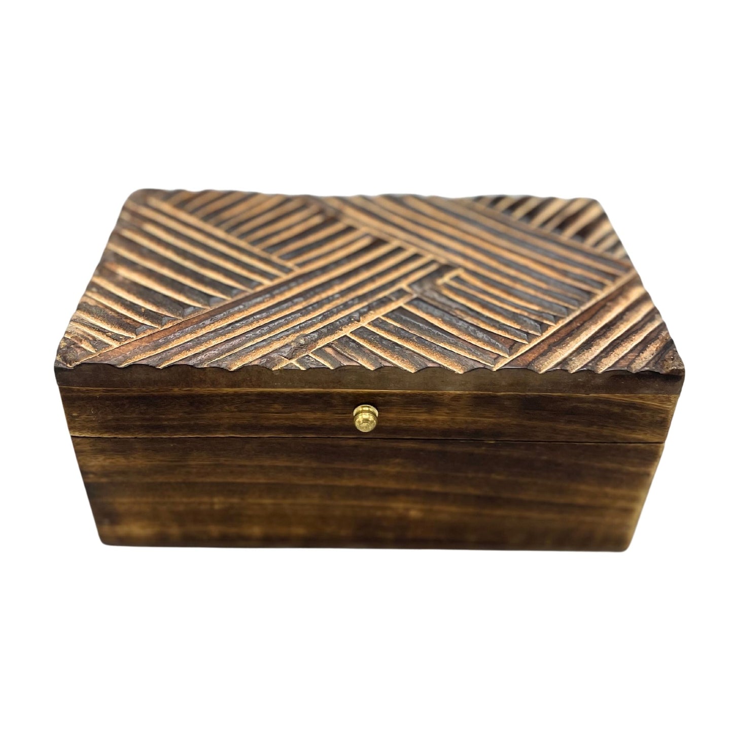 Vintage Deco többcélú fa doboz – antik vonalak, 22 × 12 × 10 cm