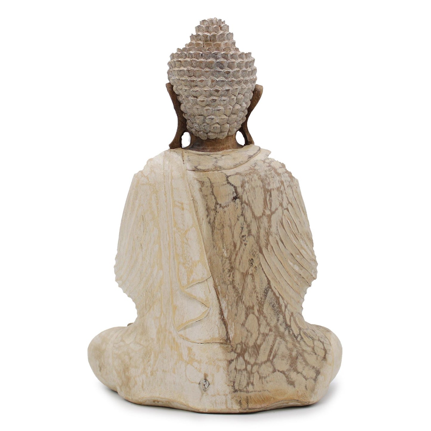 Kézműves Buddha Szobor – 40 cm Üdvözlő – fehérre súrolt