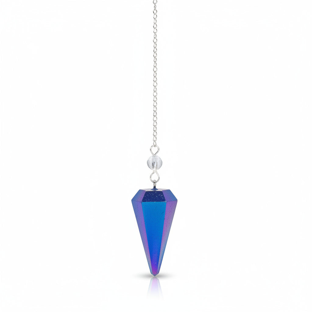 Hatszögletű inga – Aurora kristály - kék – 4 cm