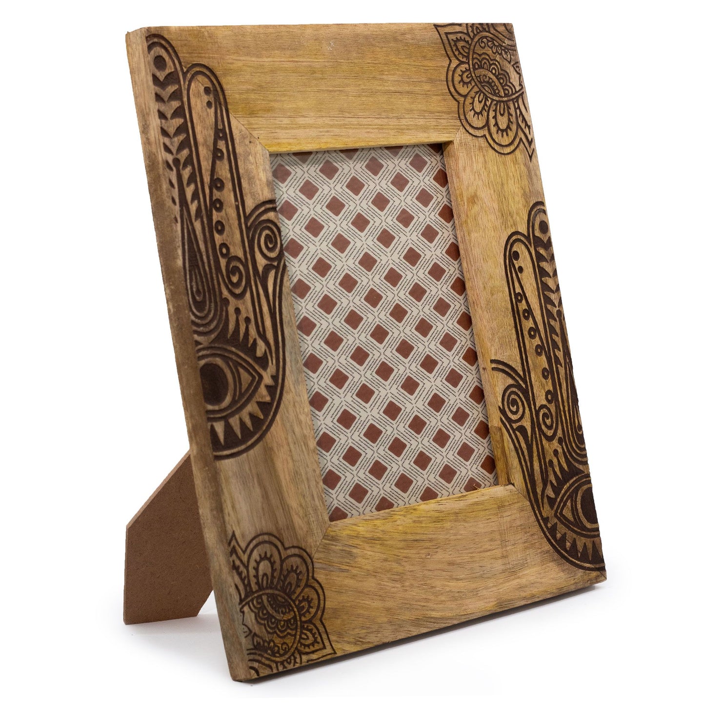 Nagy mangófa képkeret (13 × 18 cm-hez) 28 × 23 × 2 cm – Hamsa – Fekete
