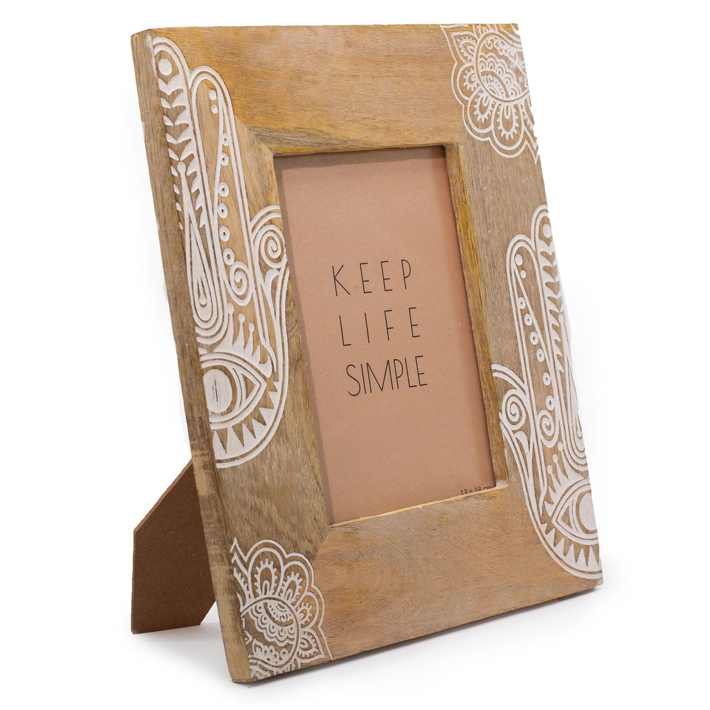 Nagy mangófa képkeret (13 × 18 cm-es képhez) 28 × 23 × 2 cm – Hamsa – Fehér