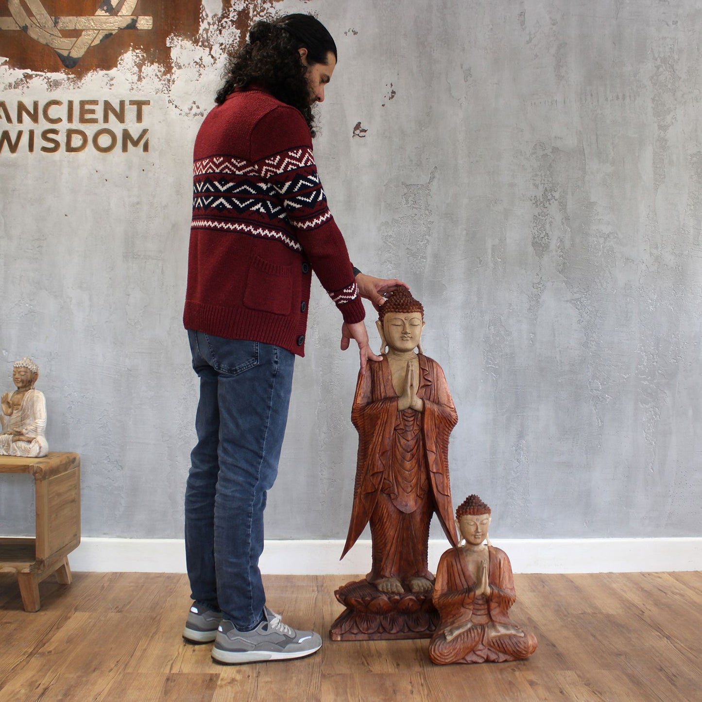 Kézzel faragott Buddha szobor - 100 cm Üdvözöljük