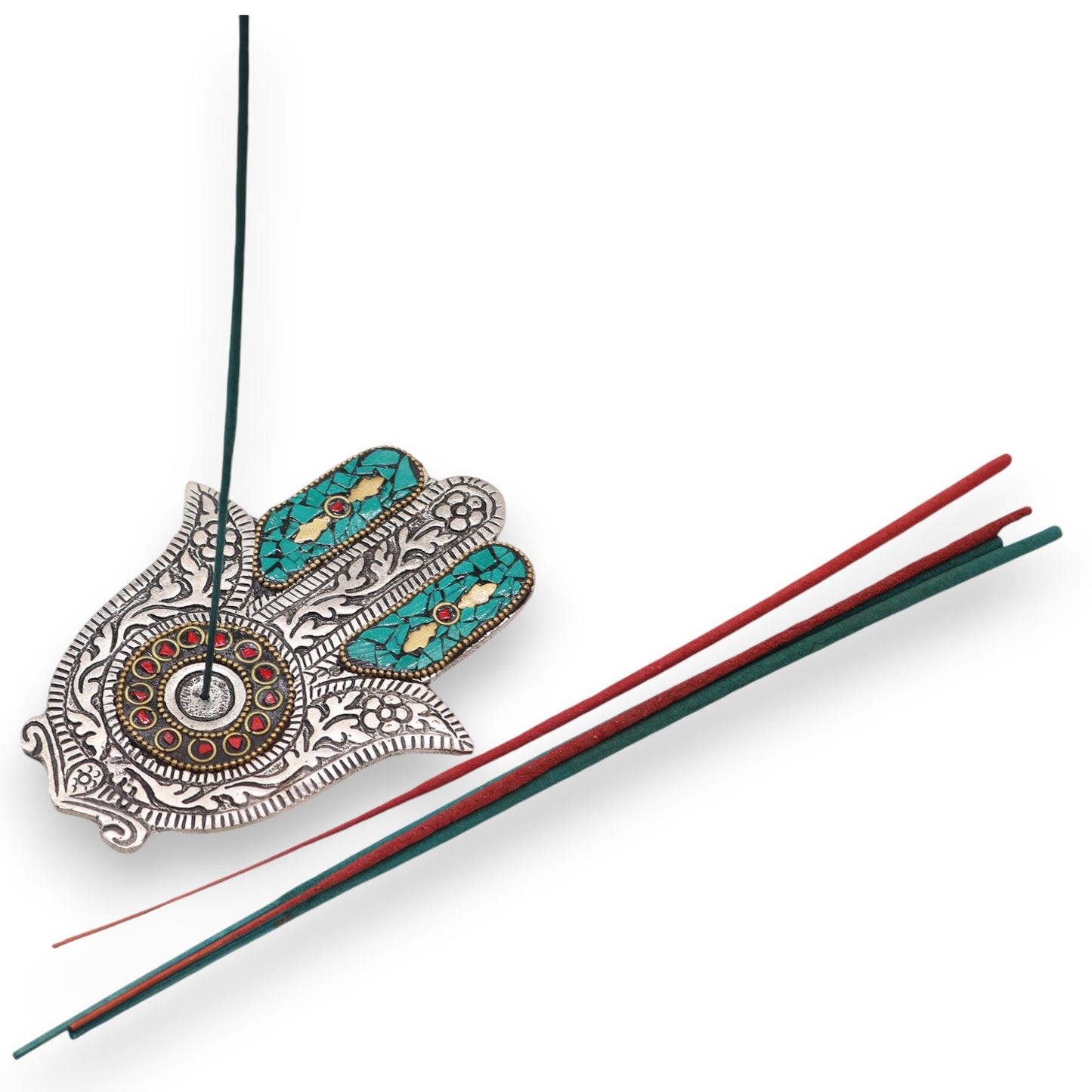 Kicsi zöld Hamsa füstölőtartó – 13 × 5,5 cm