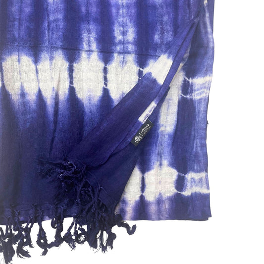 Boho jáva művészeti stóla/sál – Indigó csíkok – 62 × 200 cm