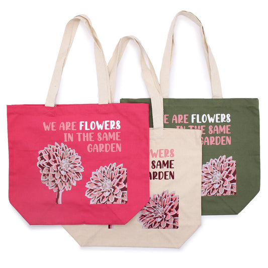 Pamutvászon táska felirattal – We are Flowers – olívazöld