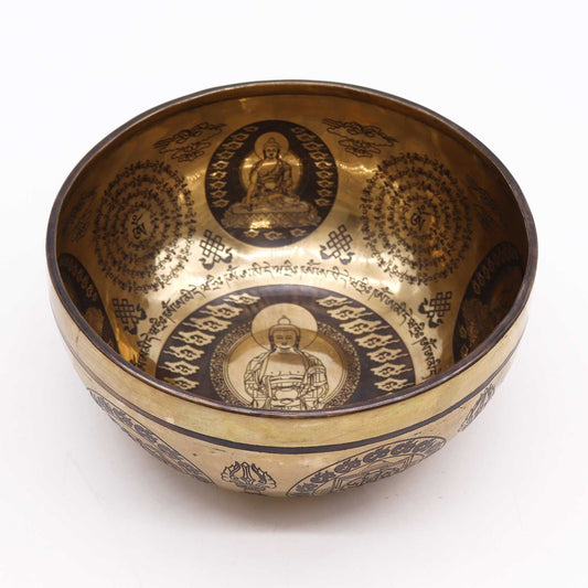 Díszített Tibeti hangtál – 21 cm – 5 Buddha