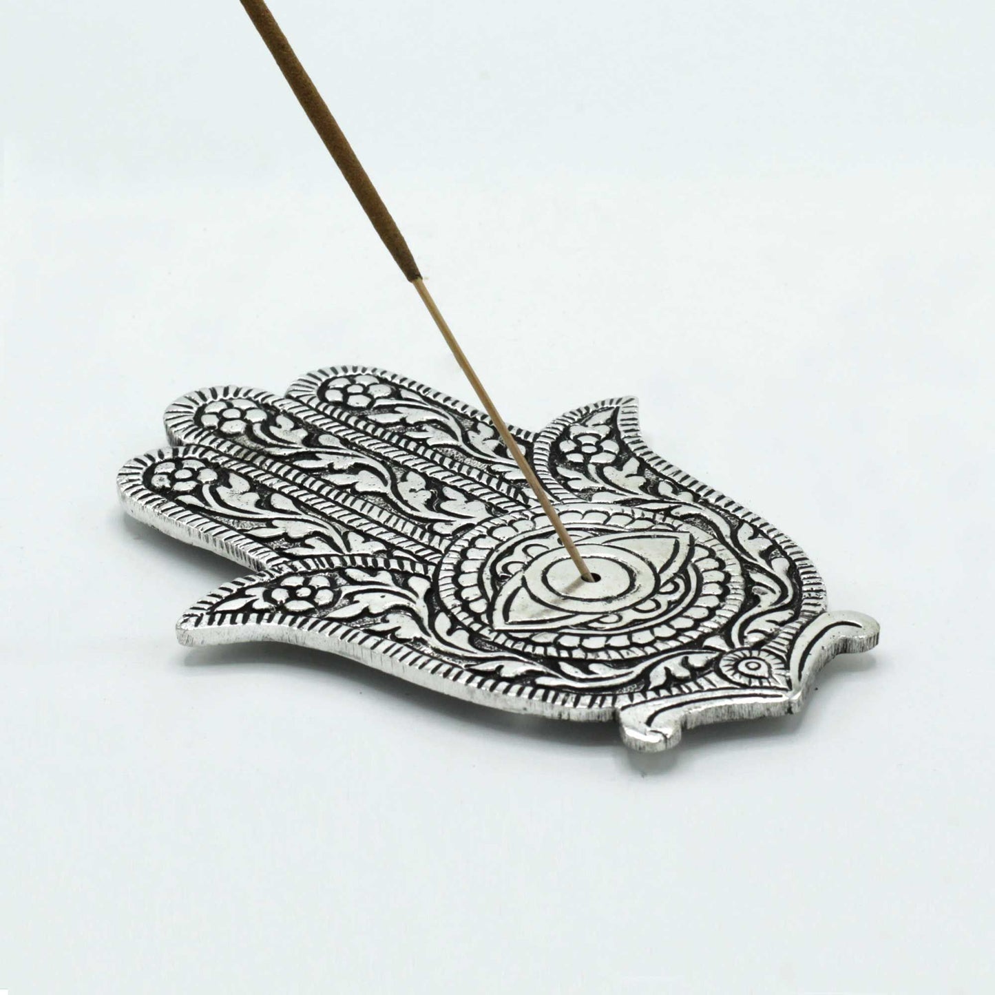 Polírozott alumínium Hamsa füstölőtartó 14 cm