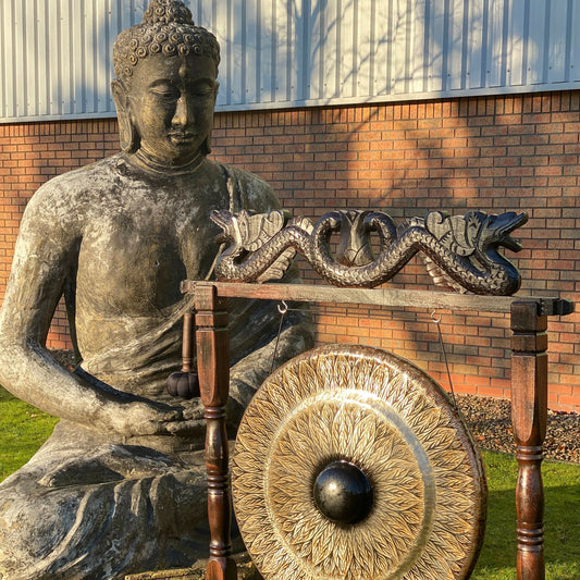 Nagy gong állványon – 80 cm – fekete – mintás