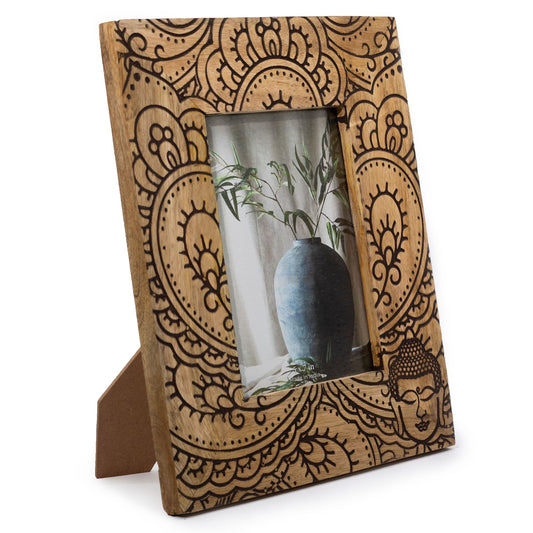 Nagy mangófa képkeret – 13 × 18 cm-es képhez, 28 × 23 × 2 cm – Buddha – fekete