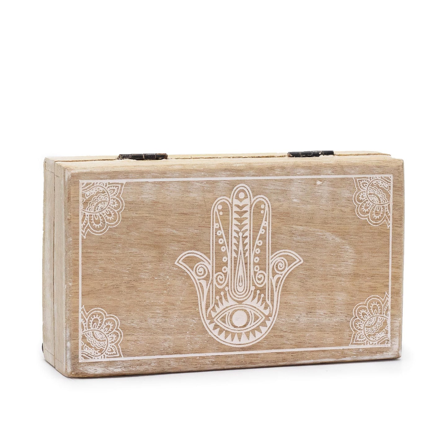 Közepes Doboz 17 × 10 × 4,2 cm – Hamsa – fehérre súrolt