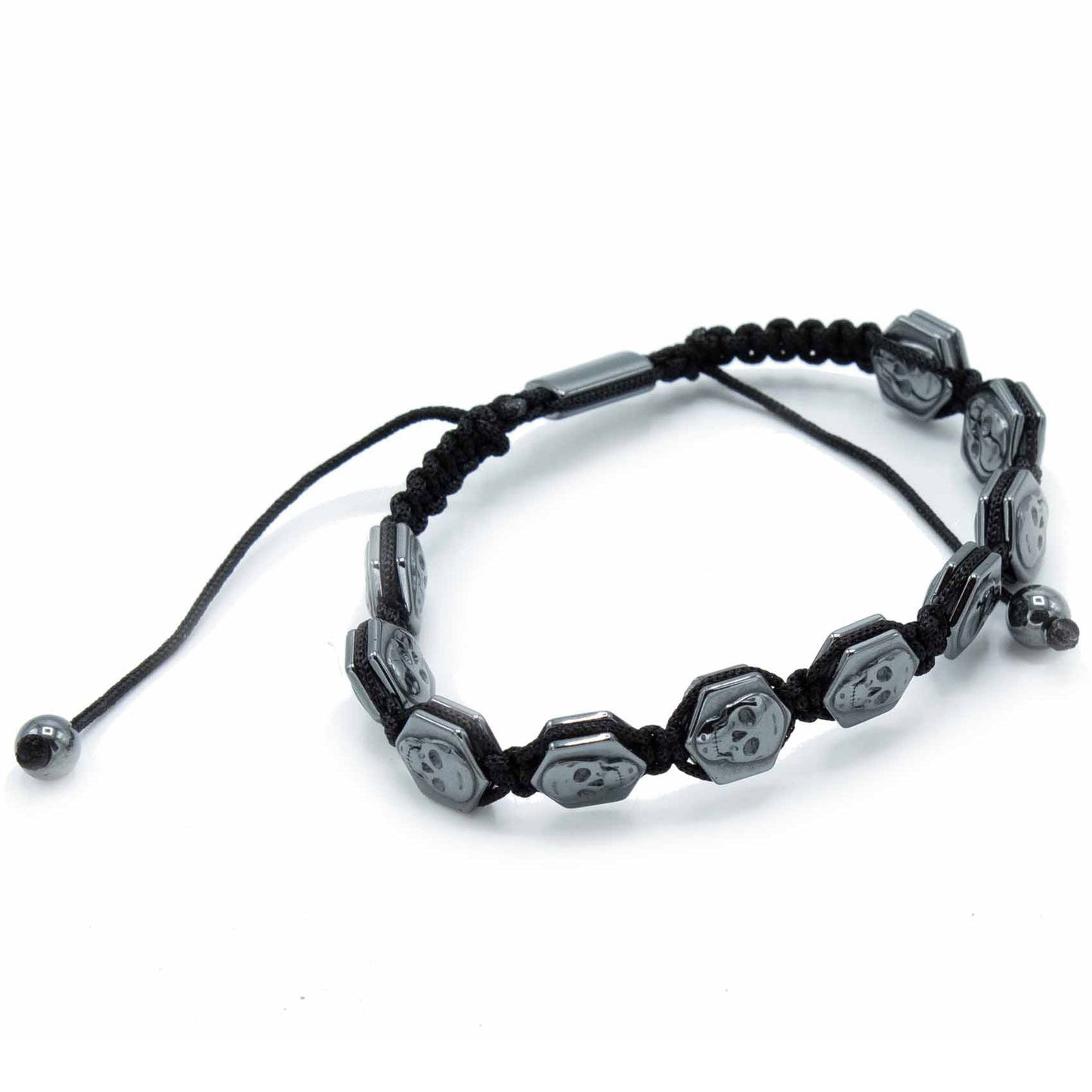 Mágneses Hematit Shamballa Karkötő – Hexagon Koponyák