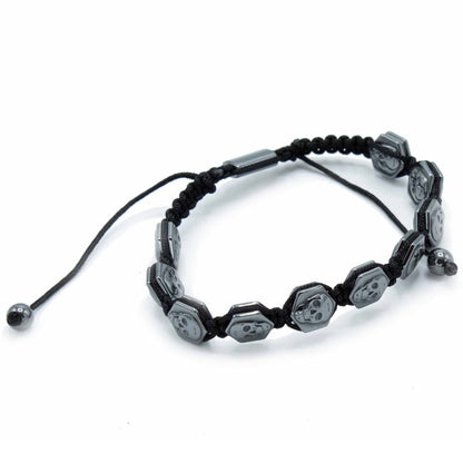 Mágneses Hematit Shamballa Karkötő – Hexagon Koponyák