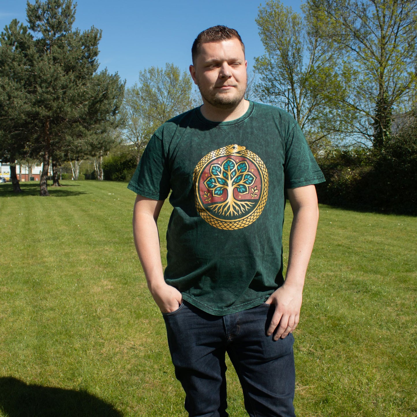 Kővel Mosott Póló, XL méret – Életfa – Zöld