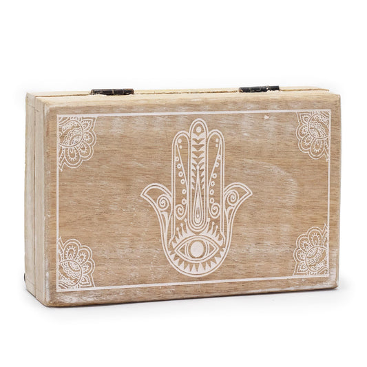 Nagy Doboz 21,5 × 14 × 6,3 cm – Hamsa – fehérre súrolt
