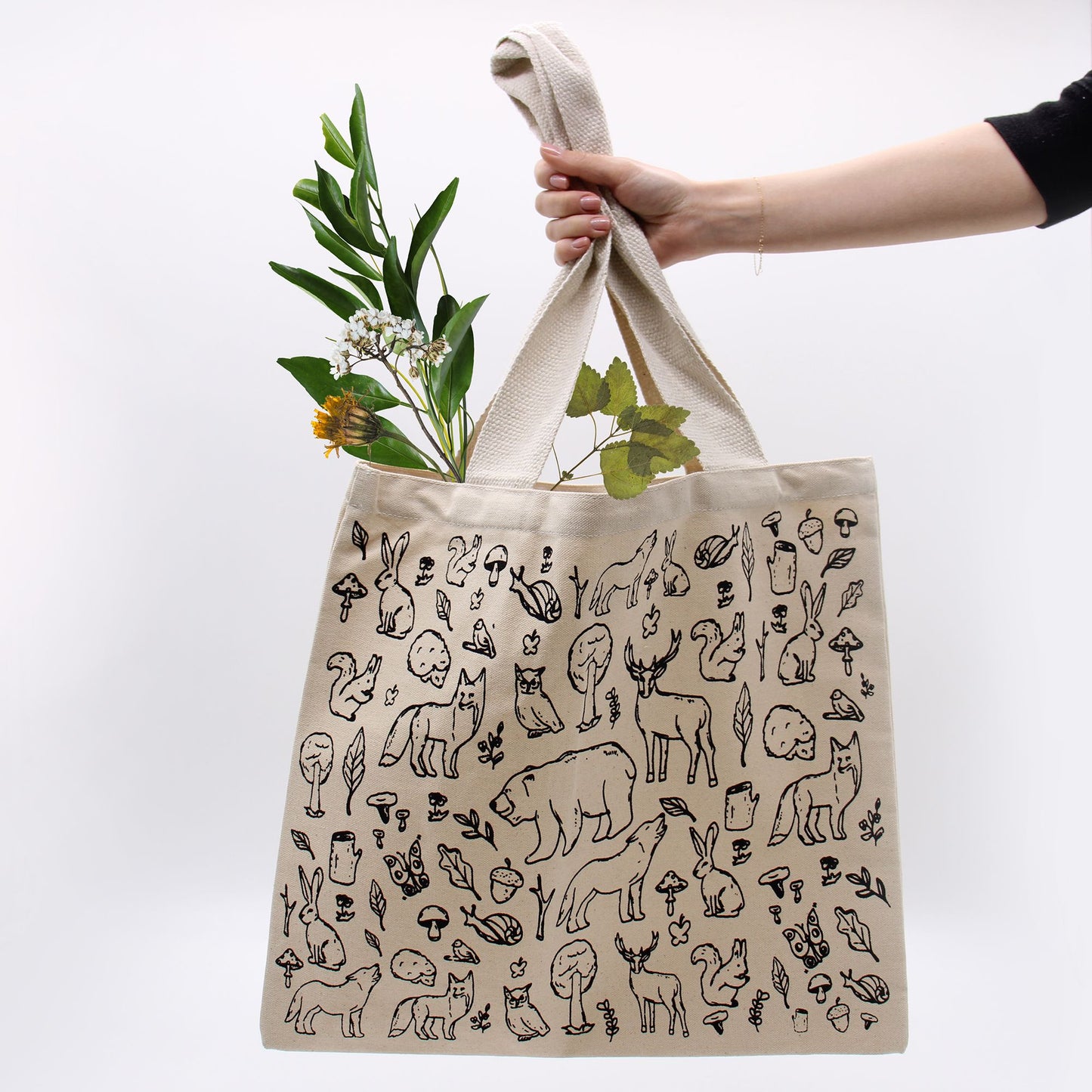 Nagy Pamutvászon Bevásárlótáska – 38 × 42 cm – Erdő – 10 oz