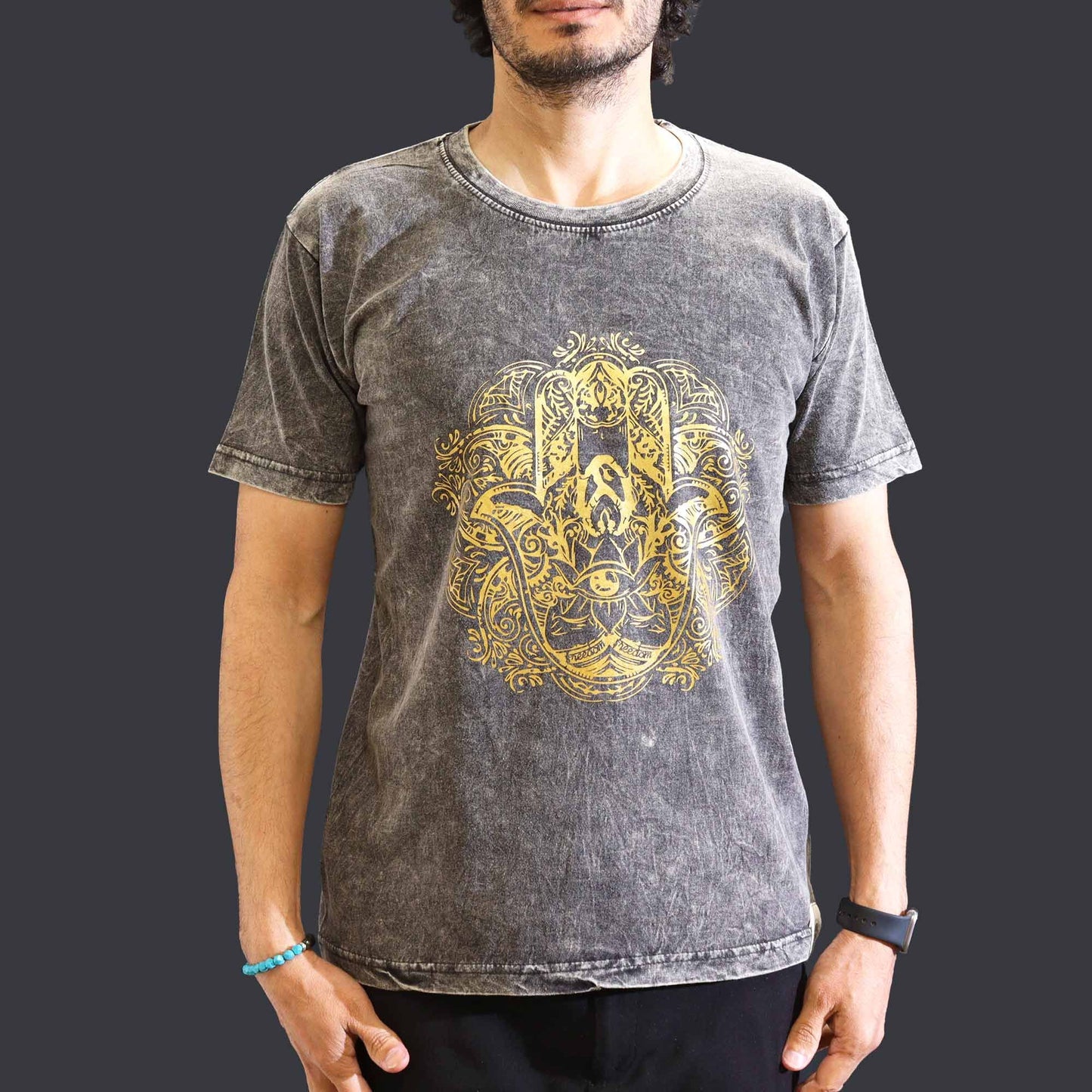 Kővel Mosott Póló, M méret – Hamsa – Szürke