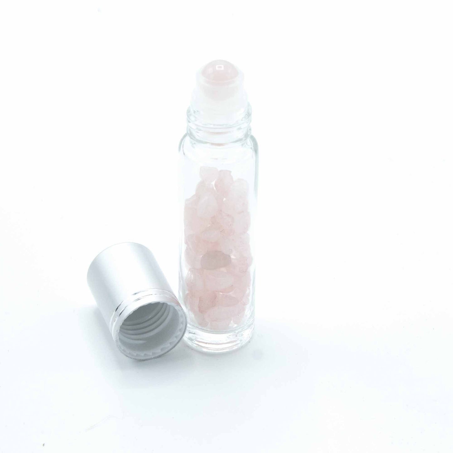 Roll-on üvegcse 5 ml – rózsakvarc, ezüst színű kupak