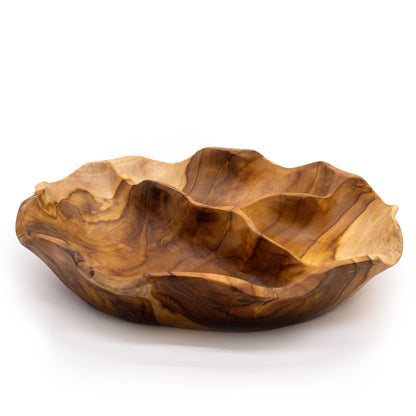 Sima Kerek Három Részleges Teakfa Tál – 30 × 5,5 cm