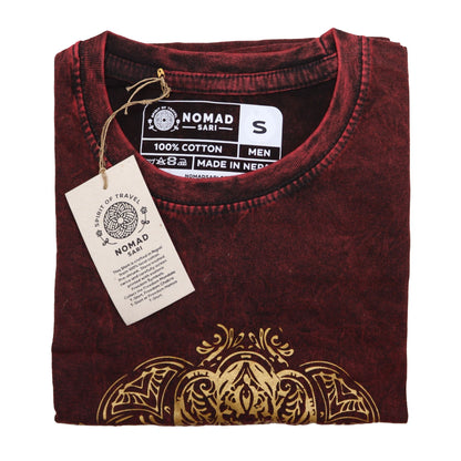 Nomad Sari Stonewashed Pamut Póló – Hamsa – Bordó – S-es