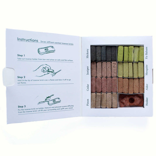 Füstölőbrikett és alátét display szett – 70 db – 7 földes Himalaya Incenso illat
