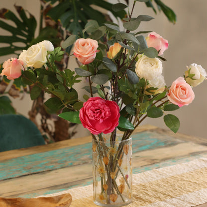 Natúr virágos üveg gyertyatartó – magas váza – Rose (19 × 11 cm)