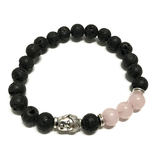 Lávakő Karkötő – rózsakvarc és Buddha