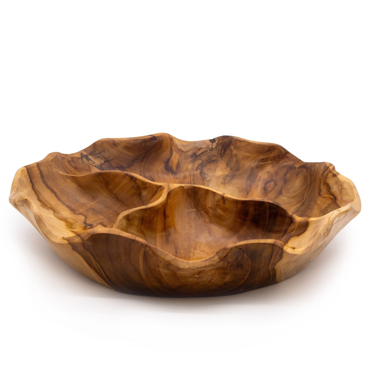 Sima Kerek Három Részleges Teakfa Tál – 30 × 5,5 cm