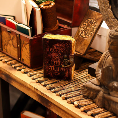 Vastag bőrkötésű napló – The Book of Untold Stories – 15 × 10 cm