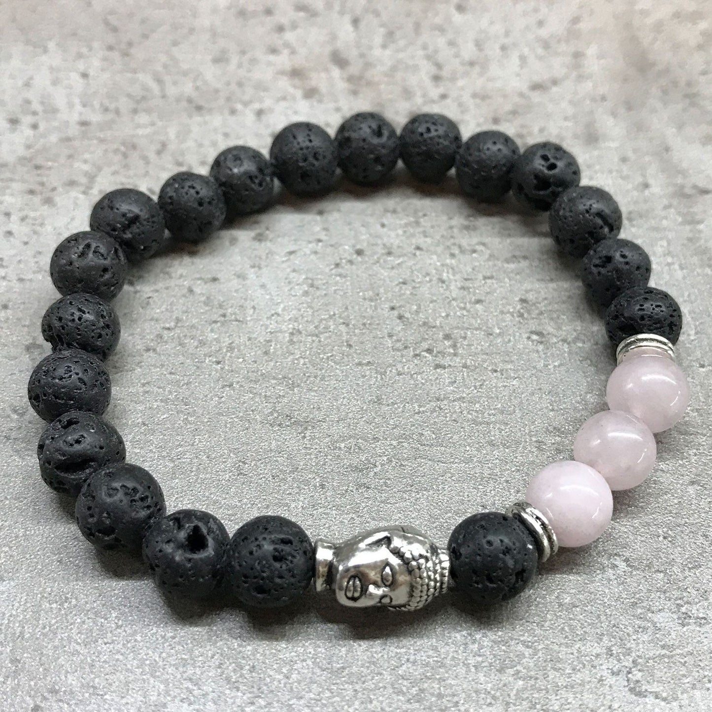 Lávakő Karkötő – rózsakvarc és Buddha