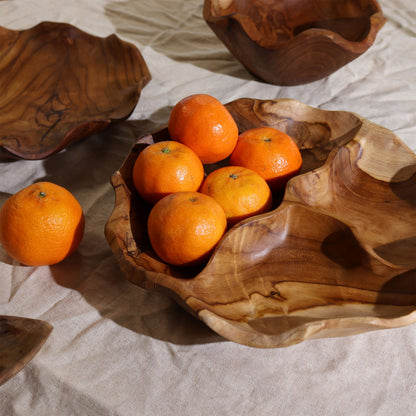 Sima Kerek Három Részleges Teakfa Tál – 30 × 5,5 cm
